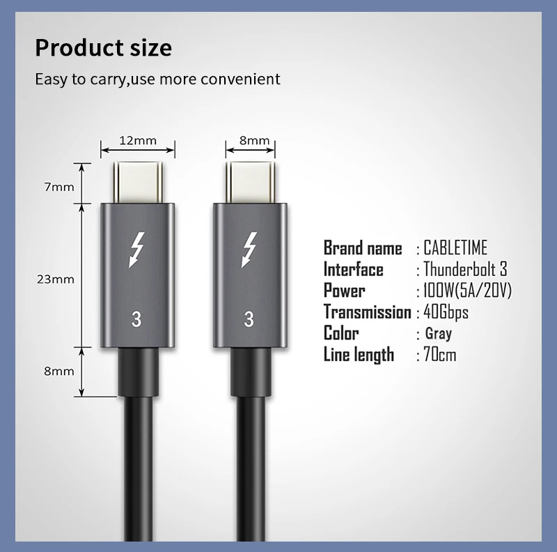 Кабель Thunderblots 3 USB 3,1 type-C для USB C кабель 100 Вт PD кабель для быстрой зарядки type-C для samsung S10 Xiaomi N209