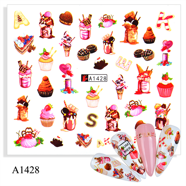 Sheet Nail Sticker Ice Creams Animal Fruit Cup Cake Water Decal Accessories Summer Designs Manicure Nail Art Transfer Sticker