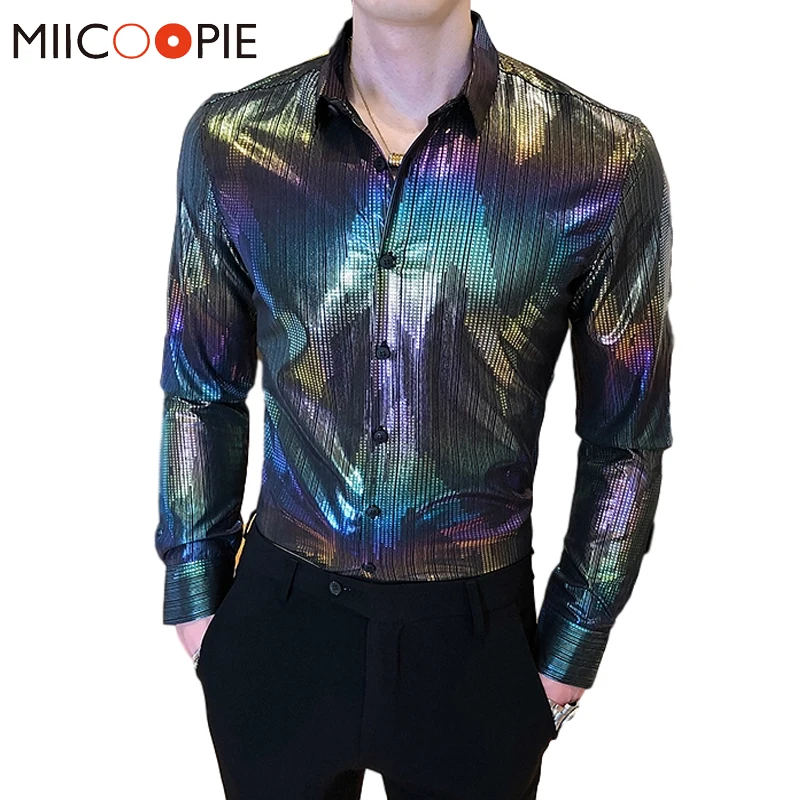 Stage Sequins Shirt Mens Dress 