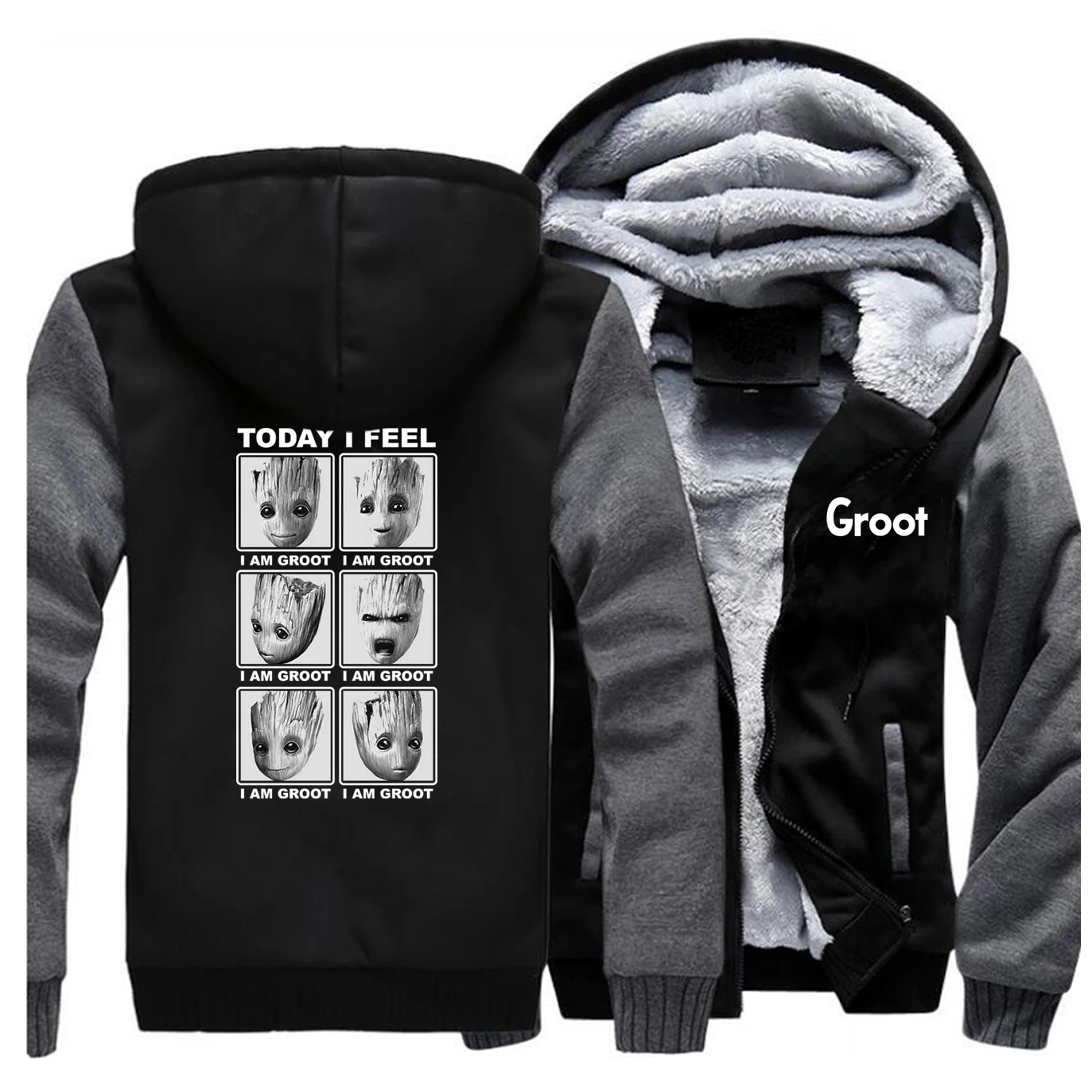 

Men groot raglan fashion hooded hoodies double-sided pattern fleece thick long-sleeved sweatshirt 2019 fall winter handsome coat