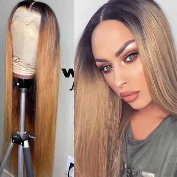 

Colored Long 30inch Straight Human Hair Wig 1b 27 Ombre Honey Blonde Lace Front Wigs T Part For Black Women Frontal Pre Plucked