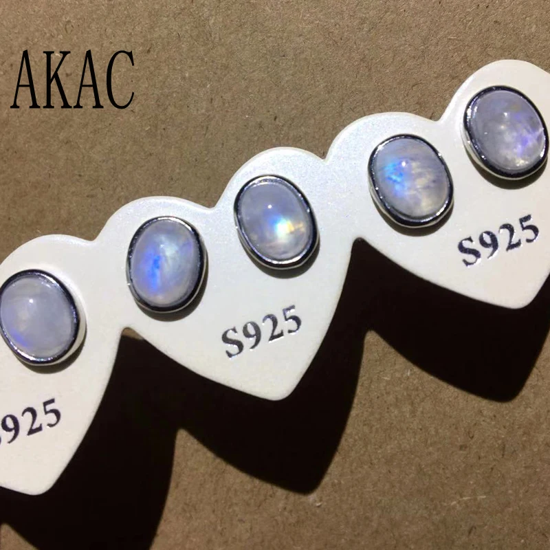 2 пары Akác approx6 * 8 мм натуральный цвет радуги лунный камень серьги со шпилькой для