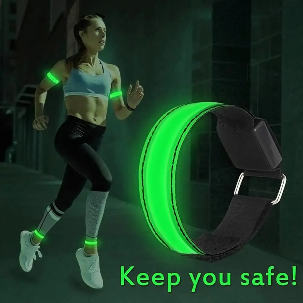 LED Armband Adjustable Wristband Reflective Flashing Strips Ankle Glow
