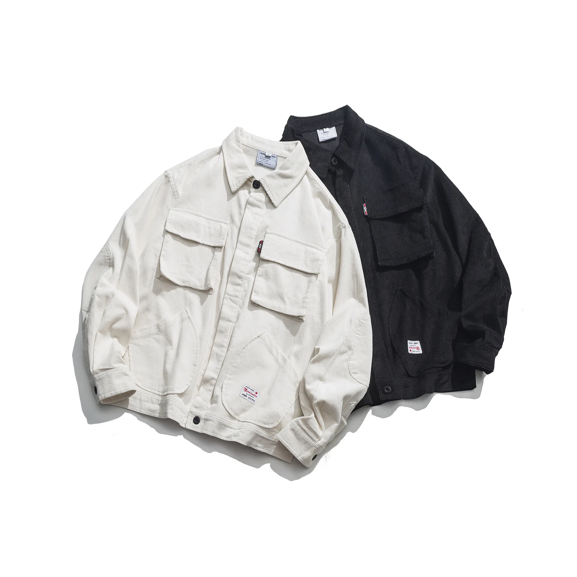 

City Where the Product 2019 Autumn Fold-down Collar Corduroy Tooling Jacket Large Size Casual Coat Men Jacket
