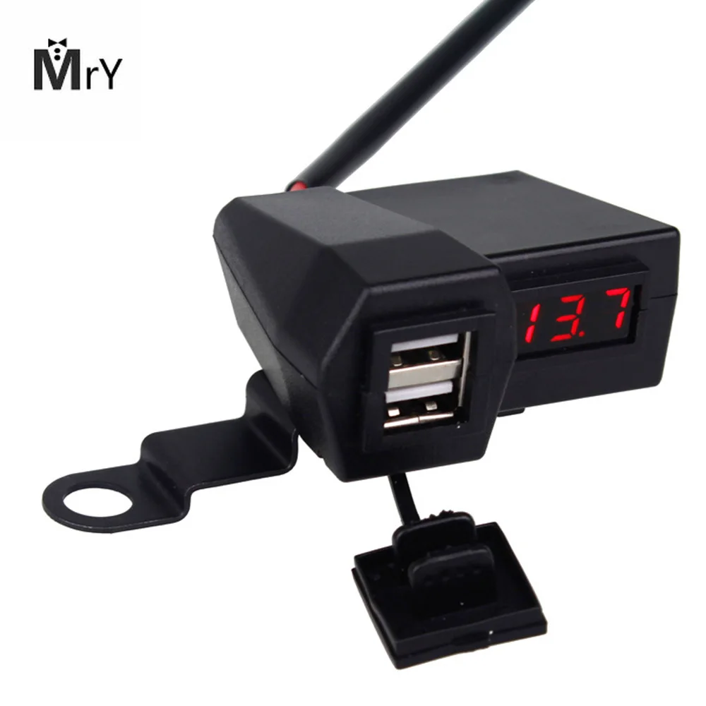 

1pc 4 in 1 Double USB Adapter Waterproof Motorcycle Charger Support Installation with Switch Button Accessories New