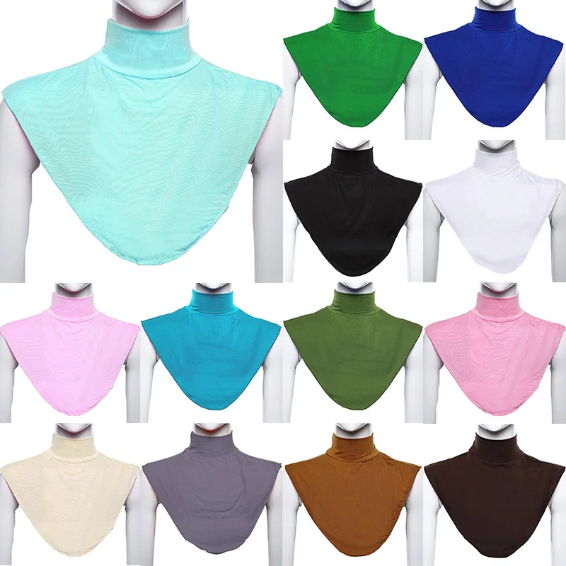 Мода для мужчин и женщин вязание Поддельный Воротник исламский хиджаб расширение шеи грудь модальный шарф половина мусульманский воротник карамельный цвет