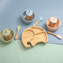 Bebê utensílios de mesa prato de sucção pratos das crianças conjunto de alimentação de silicone crianças babadores criança garrafa colher dispensando beber tigela
