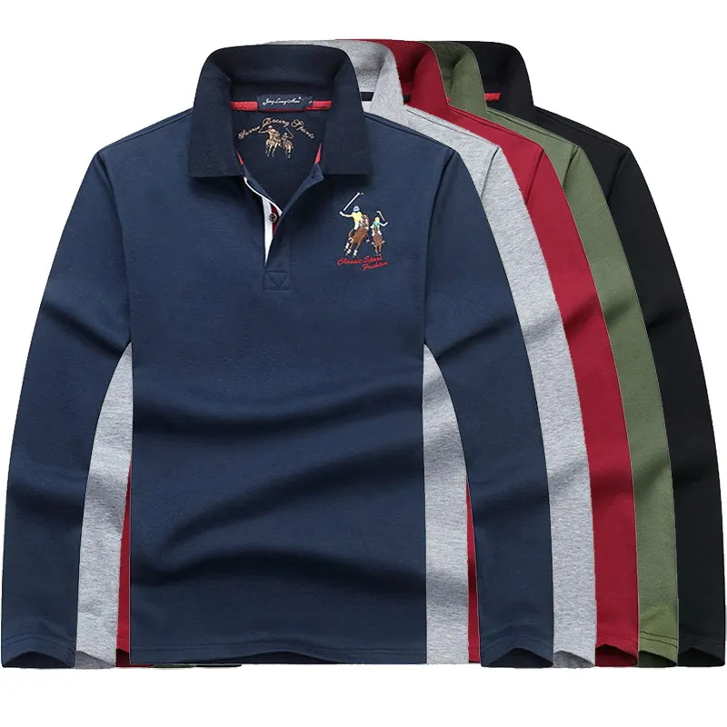 

High Quality 3D Embroidery Tops&Tees Solid color Men Poloshirt Casual Shirts winter men's Long sleeve shirt brand