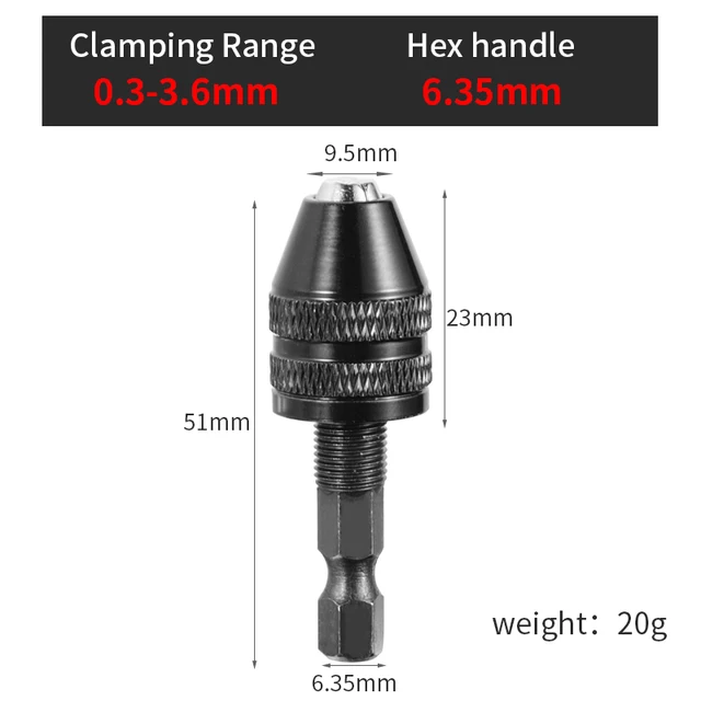 Drill Chuck Keyless Screwdriver Impact Driver Adaptor Electric Micro Motor Clamp Mini Chuck Fixture Hex Shank Drill Bits Adapter 0.3-3.6 6.35mm Hex