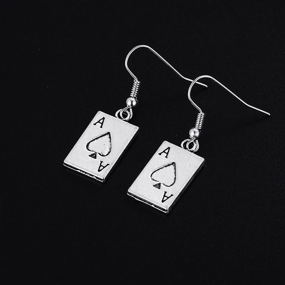 

Trendy Vintage Poker Shape Dangle Antique Silver Plated Earrings for Women Girl Retro Drop Earrings Cute Earring Jewelry Bijoux