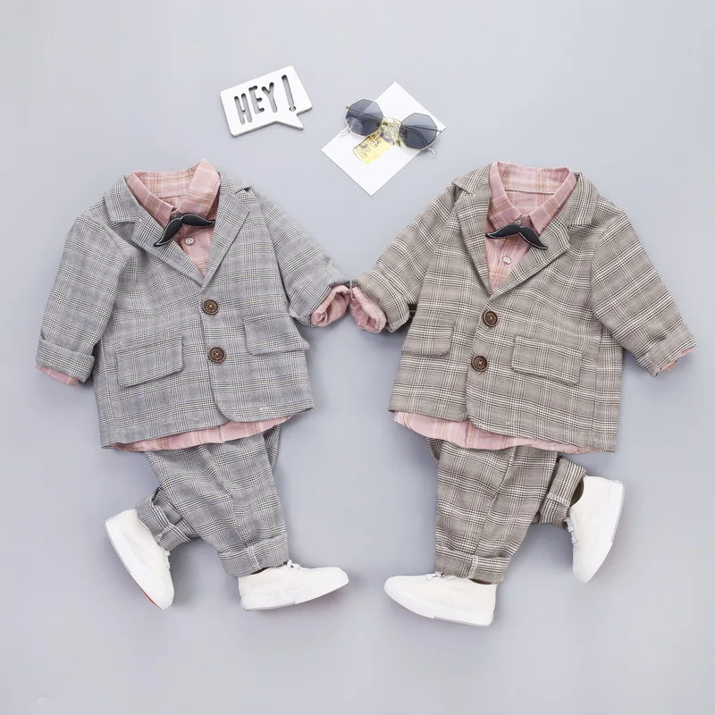 

2020 New Style Children Plaid Shirt Suit Boy's Korean-style Set Three-piece Set Childrenswear
