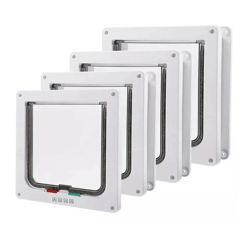 Pet Door 4 Way Lockable Dog Cat Kitten Door Security Flap ABS Plastic S/M/L Animal Small Pet Cat Dog Gate Supplies