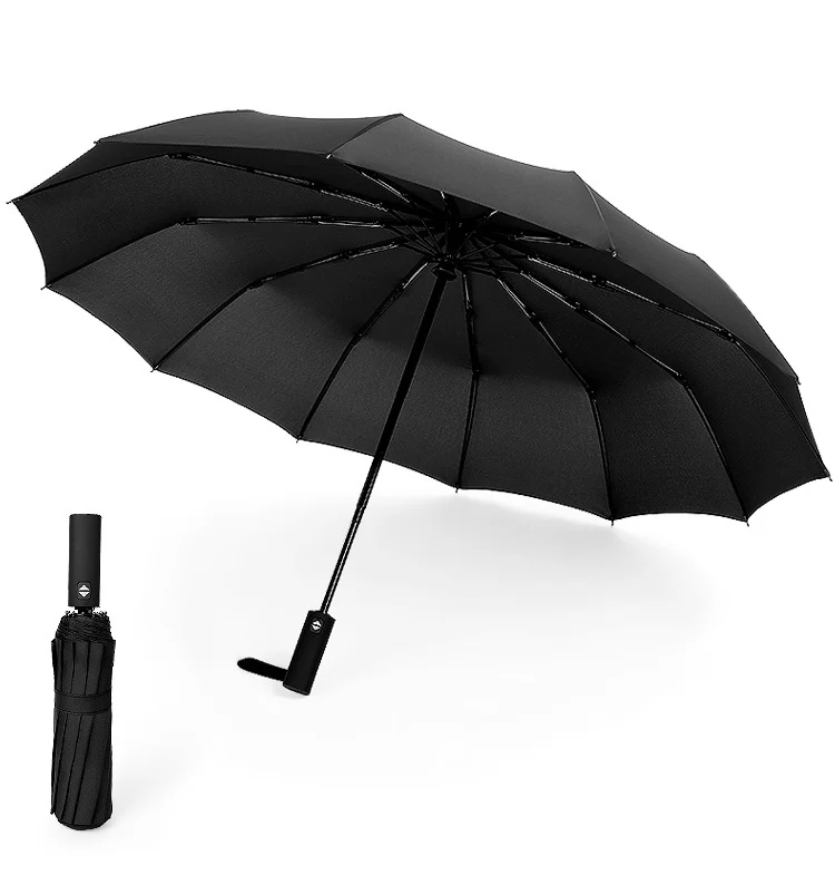 Only Jime Automatic Umbrella Solid Color 12 Bone Super Large Double Windproof Folding Umbrella Three Fold Unisex Umbrella