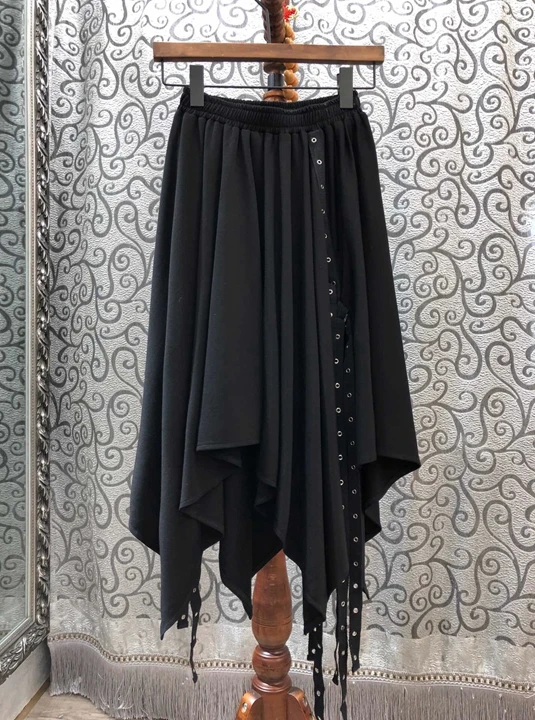 Autumn and winter new women's streamer splicing decoration medium and long versatile skirt 1015