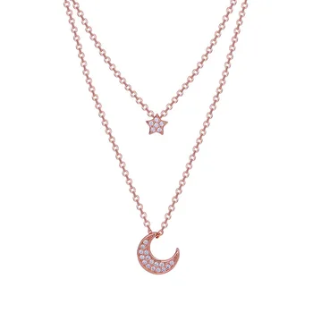 

Yindx Necklace Double Chain Star Moon Pendant Femme Clavicle Chain Elegant Temperament Women's Fashion Jewelry