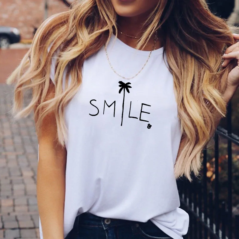 Женская футболка SMILE Harajuku уличная хлопковая черная белая с коротким рукавом