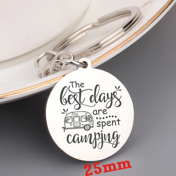 

Fashion Dangle Round Keychain Hand Stamped The Rest Days Are Spent Camping For Camper Gift Camping Jewelry