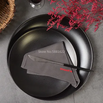 

anese and Korean black matte ceramic tableware home western restaurant size steak plate noodle soup rice bowl mug