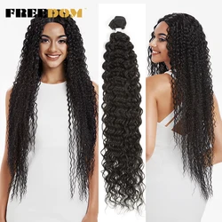FREEDOM Synthetic Hair Extensions Curly Wavy Hair Bundles Ombre Blonde Red 32inch Super Long Hair Synthetic Curly Hair