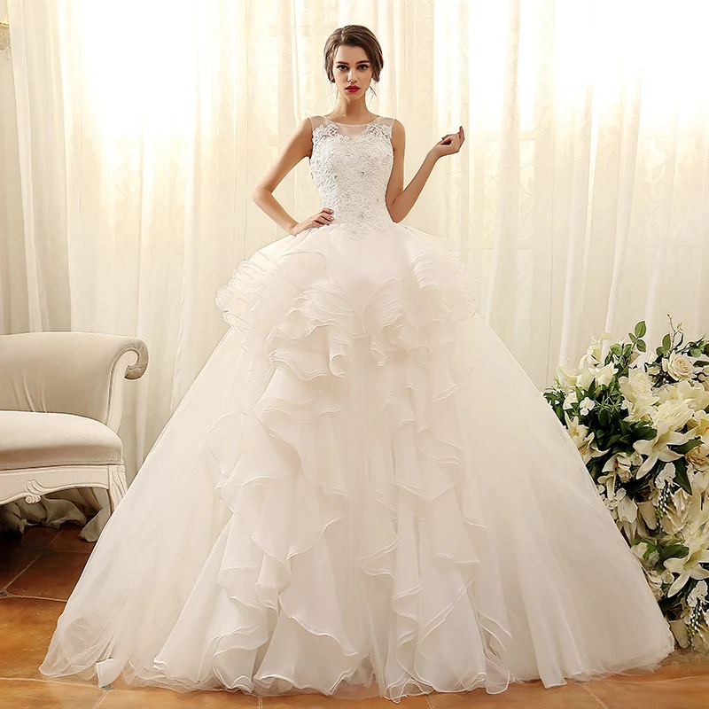 Модное бальное платье Vestidos De Noiva аппликация с бисером свадебное Mariage оборками