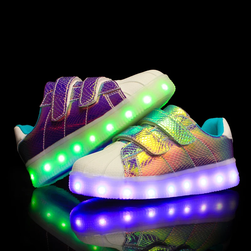 Allwesome Размеры 25-36 Новая Осенняя обувь для детей, для мальчиков и девочек, Для женщин USB зарядки светящиеся кроссовки со светодиодной