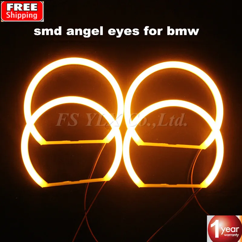 SMD LED Angel Eyes For BMW E46 Projector Cotton Yellow amber Car LED Angel Eye halo headlights for BMW E46 E36 E39 E38 4x131mm