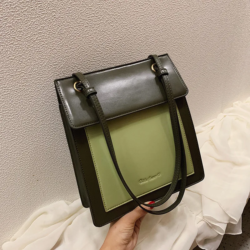 Contrast color bag women 2019 fall/winter new Korean texture foreign style casual shoulder Flap Bags | Багаж и сумки