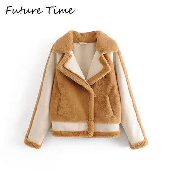 

Future Time Winter New Suede Fabric Women Jackets Thick Patchwork Khaki Women Outwears Fashion Warm Zipper Women Coat Jackets