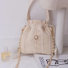 Angelatarch, Новое поступление, элегантные сумки с бриллиантами, жемчугом, кружевом, бежевая цепочка, сумки для обеда, женские сумки-мессенджеры через плечо, сумка на шнурке