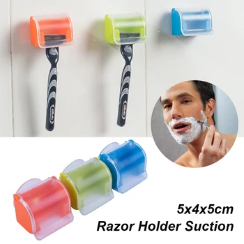 

Plastic Wall Mounted Shaving Razor Holder Shower Suction Cup Dustproof For Men Shaver Storage Rack With Lip Shelf Bathroom
