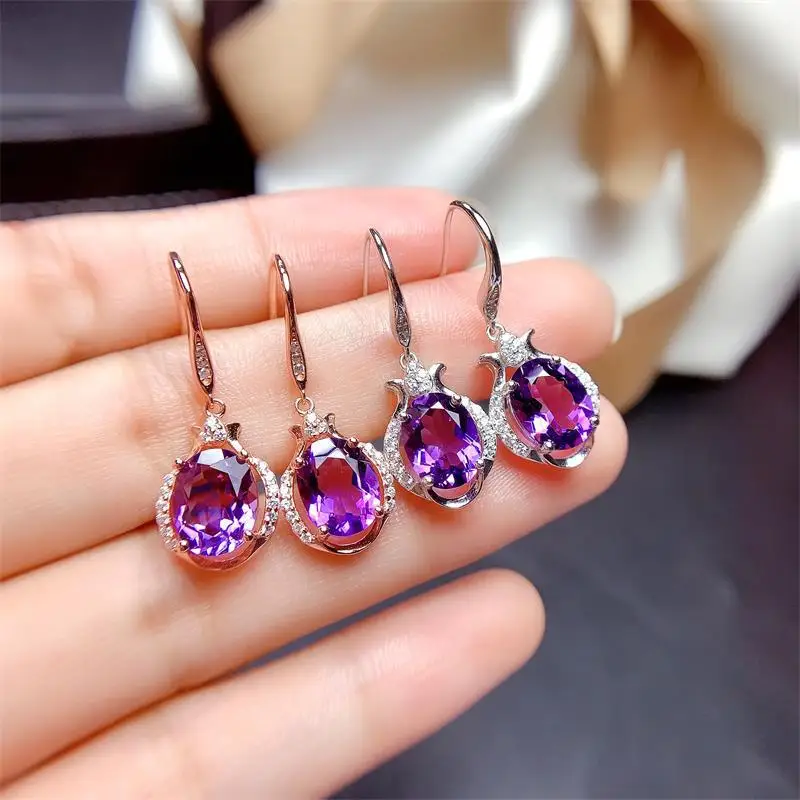 

14K Rose Gold Jewelry Natural Amethyst Gemstone Earring Women Silver 925 Jewelry Bizuteria Aretes De Mujer Garnet Drop Earrings