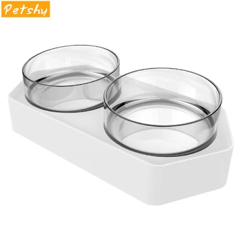 

Petshy Pet Cat Double Bowls Plastic Non-Slip Dogs Cats Bowl With Raised Stand Transparent Pet Neck Protection Feeder Cat Drinker