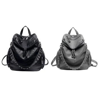 

Women Backpack Purse 3 ways PU Washed Leather Rivet Studded Ladies Rucksack Shoulder Bag