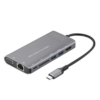 

USBC to 1000M Rj45 Gigabit Ethernet Hub HDMI 4K VGA SD 3.5mm Audio PD Charging Type C Dock for M-acbook Galaxy S8 S9 S10 Dex Mod