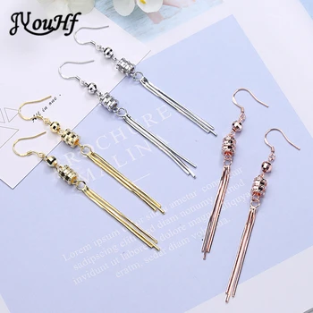 

JYouHF Elegant Fashion Rose Gold Silver Color Dangle Earring Korean Style Long Tassel Drop Earrings for Women Female Jewelry