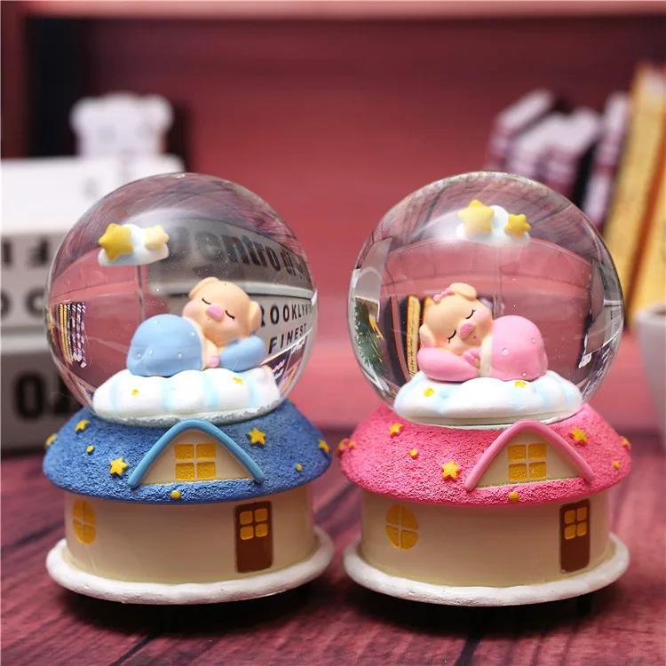 

Pig Music Box Stars Crystal Ball Cartoon Bedside Lamp Bedroom Decoration Lighting Children's Toy Table Lamp