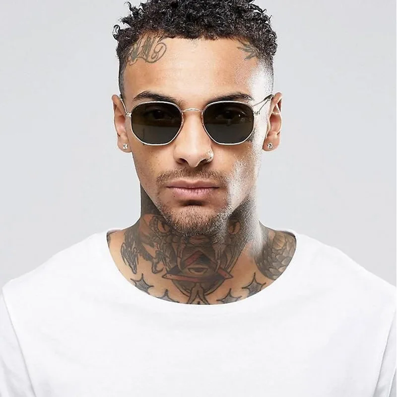 Gafas de sol cuadradas hexagonales para hombre y mujer, montura de Metal, para pesca, color dorado gris, 2021|De los hombres gafas de - AliExpress