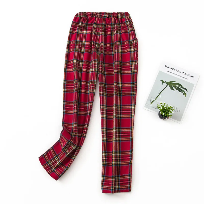 Осень-зима, красные клетчатые домашние штаны для женщин и девочек, пижамные штаны для сна, удобные штаны для сна