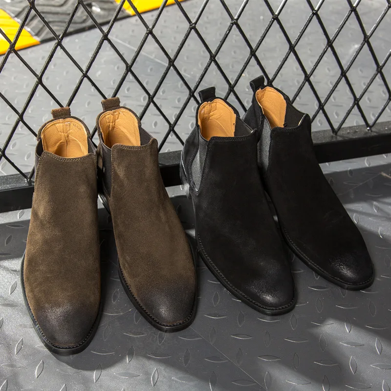Kanye West/ботинки «Челси»; Коллекция года; Мужские Винтажные ботинки высокого качества из натуральной кожи; ботильоны «Челси» на толстой подошве; мужская обувь ручной работы; ST403