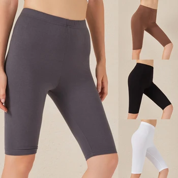 

2020 NEW Sexy Women Cotton High Waist Elastic Pure Color Slim Knee-Length Bikeshorts Leggings Female