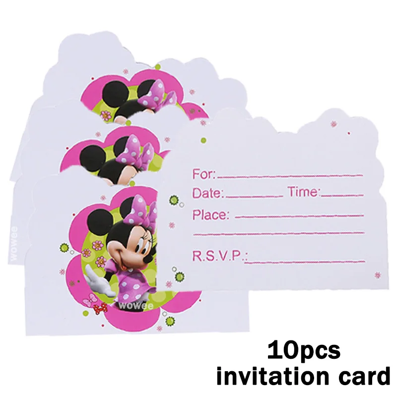 10Invitation Card 108*180 см Минни Маус вечерние одноразовые скатерти на день рождения, скатерти, скатерти для стола, розовые украшения для детского душа - Цвет: 10Invitation Card