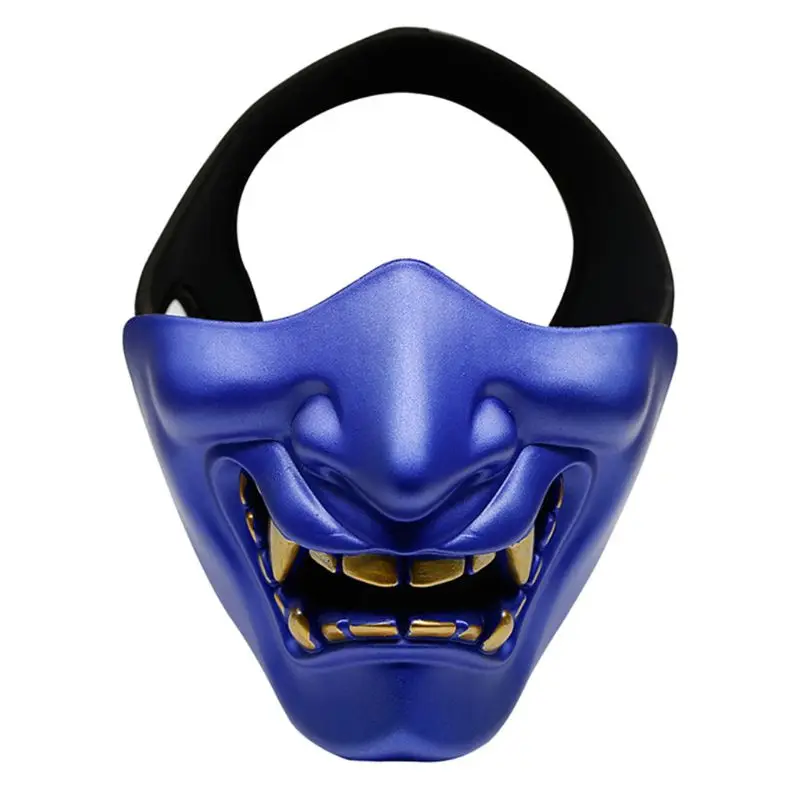 Половина косплей с маской для Лица Кабуки самурайский дьявол тактические Хэллоуин вечерние фестиваль выпускного вечера COS дьявол Ужасы лицо - Цвет: Синий