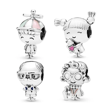 

Boy Girl with Pigtails Beads Fit Pandora Bracelet Charms Silver 925 Original Grandma Charm MOM Pendant CZ Bead DIY Jewelry Gift