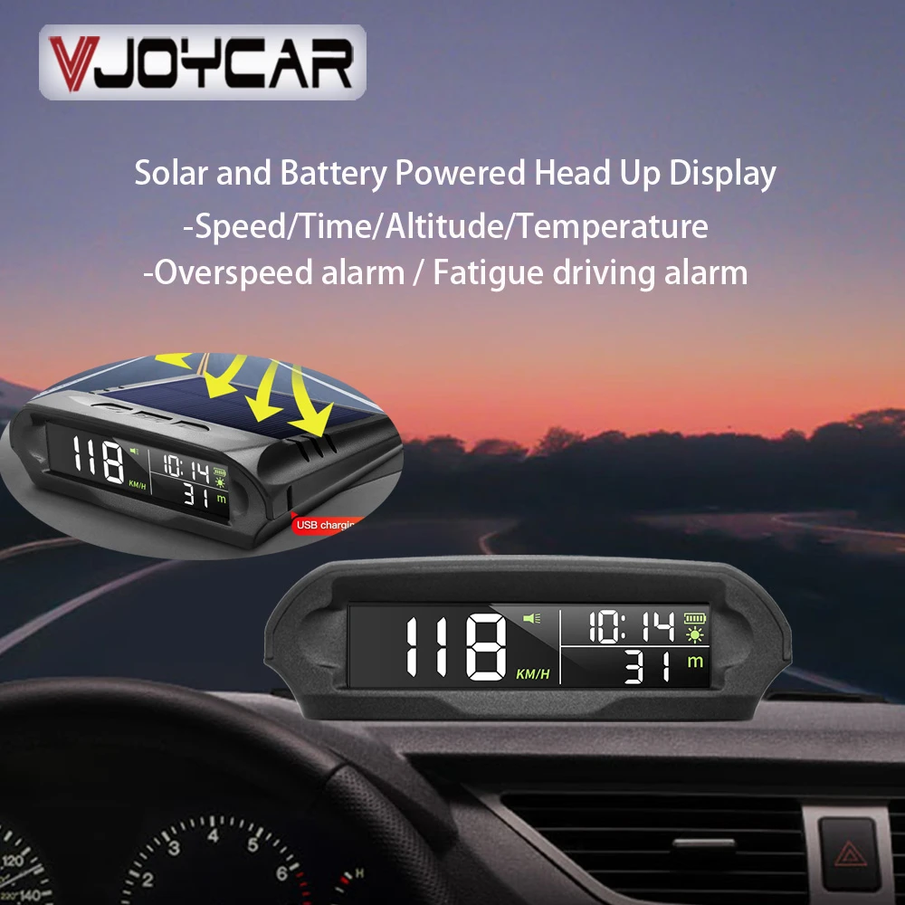 Vjoycar ワイヤレス自動ディスプレイを備えた車の温度計 デジタルスピードメーター Gpsを備えたソーラーパネル すべての車 高度と作業用 モデル98 ヘッドアップディスプレイ Aliexpress