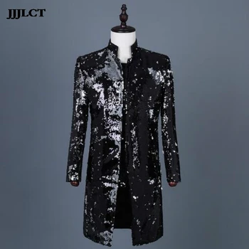 

New nightclub men's clothing ceremonies photo studio coat European code performance dress black gold sequins suit Korean suit