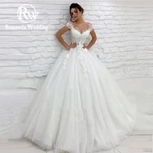 

Ramanda Elegant Tulle Wedding Dress Princess V-Neck Cap Sleeves A-Line 3D Lace Appliques Illusion Back With Button Bridal Gown