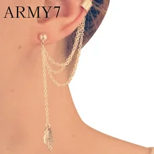 Uzun zincir yaprak küpe Punk kişilik klip püskül yaprak Charm Metal kulak klipsi bırak Dangle küpe moda Retro takı kolye(China)