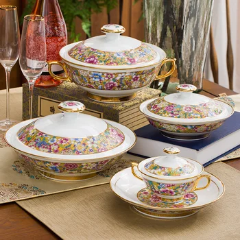 

Handmade dishes set, Chinese high-end luxury palace tableware, inlaid with gold, retro imperial enamel and high white porcelain