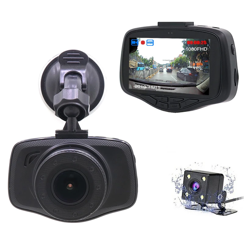 Ainina Автомобильная камера Full HD 1080P Двойная камера Автомобильный видеорегистратор, 24-часовой мониторинг парковки Dash Cam IPS 3-дюймовый видеорегистратор