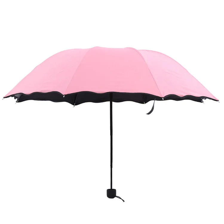 Воланами воды открытые Применим при всех типах погоды зонтик винил сверхпрочная УФ-защитный зонтик творческий три складной зонт - Цвет: light  Pink